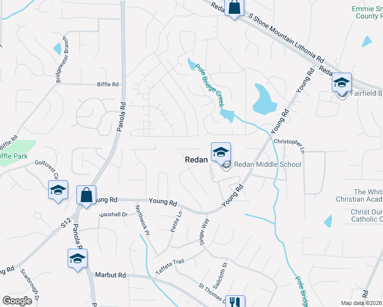 map of restaurants, bars, coffee shops, grocery stores, and more near in Redan