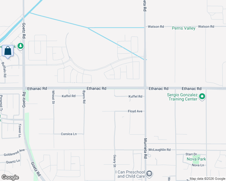 map of restaurants, bars, coffee shops, grocery stores, and more near 25815 Kuffel Road in Menifee