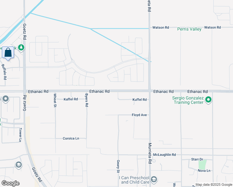map of restaurants, bars, coffee shops, grocery stores, and more near Ethanac Road in Riverside County