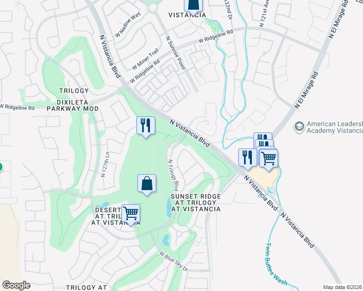 map of restaurants, bars, coffee shops, grocery stores, and more near 28636 North 124th Drive in Peoria