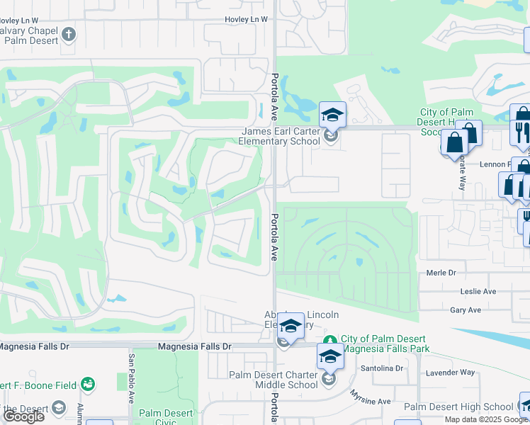 map of restaurants, bars, coffee shops, grocery stores, and more near 23 Camino Arroyo North in Palm Desert
