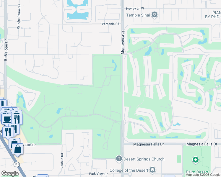 map of restaurants, bars, coffee shops, grocery stores, and more near 17 Leon Way in Rancho Mirage