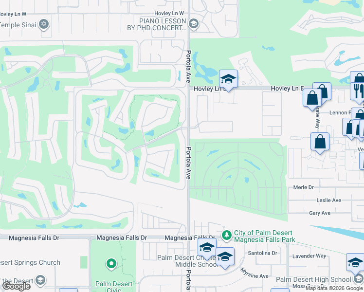 map of restaurants, bars, coffee shops, grocery stores, and more near 23 Camino Arroyo North in Palm Desert