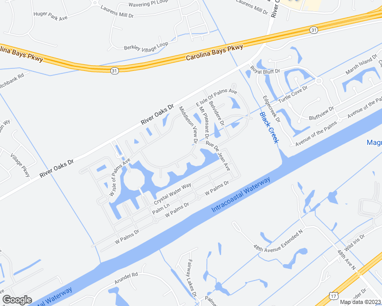 map of restaurants, bars, coffee shops, grocery stores, and more near 8098 East Bay Court in Myrtle Beach