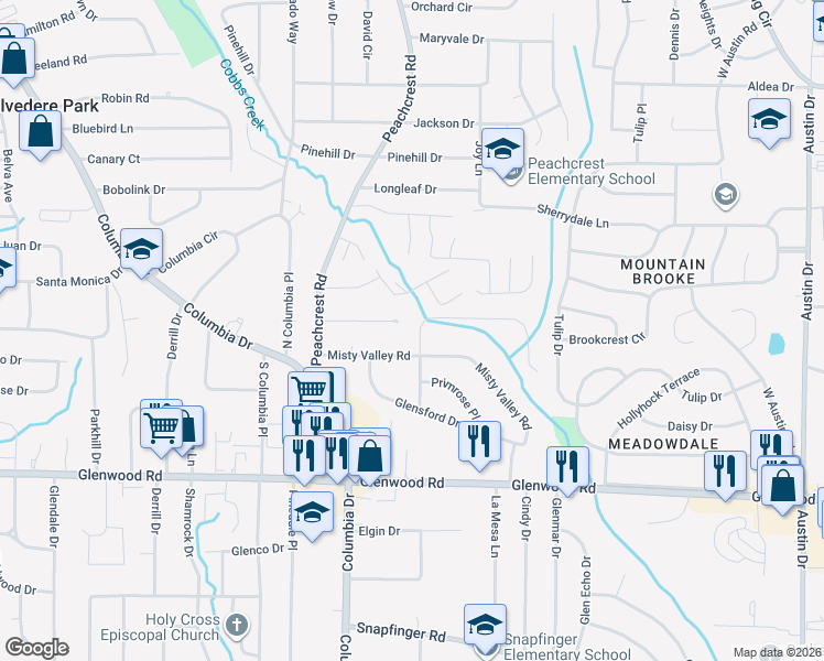 map of restaurants, bars, coffee shops, grocery stores, and more near 3428 Brookfield Lane in Decatur