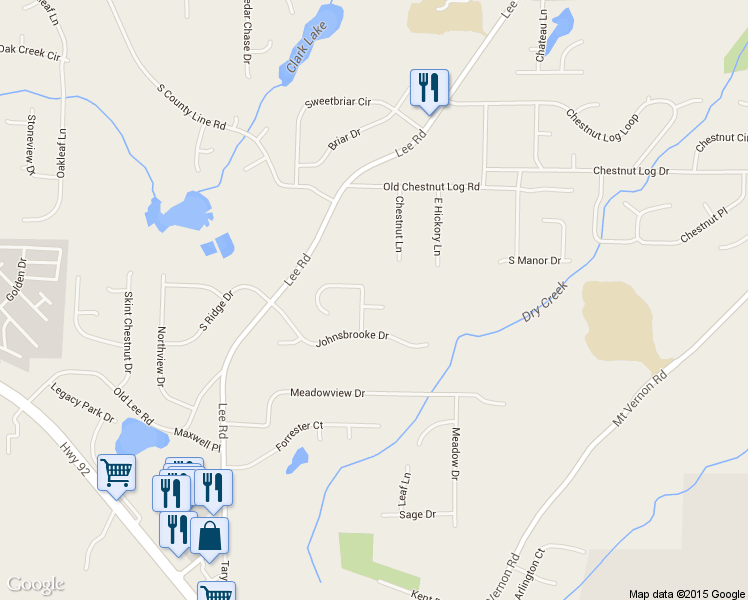 map of restaurants, bars, coffee shops, grocery stores, and more near 2579 Jenna Lane in Lithia Springs
