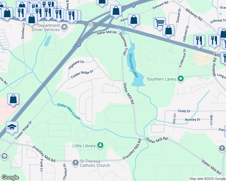 map of restaurants, bars, coffee shops, grocery stores, and more near 701 Haven Circle in Douglasville