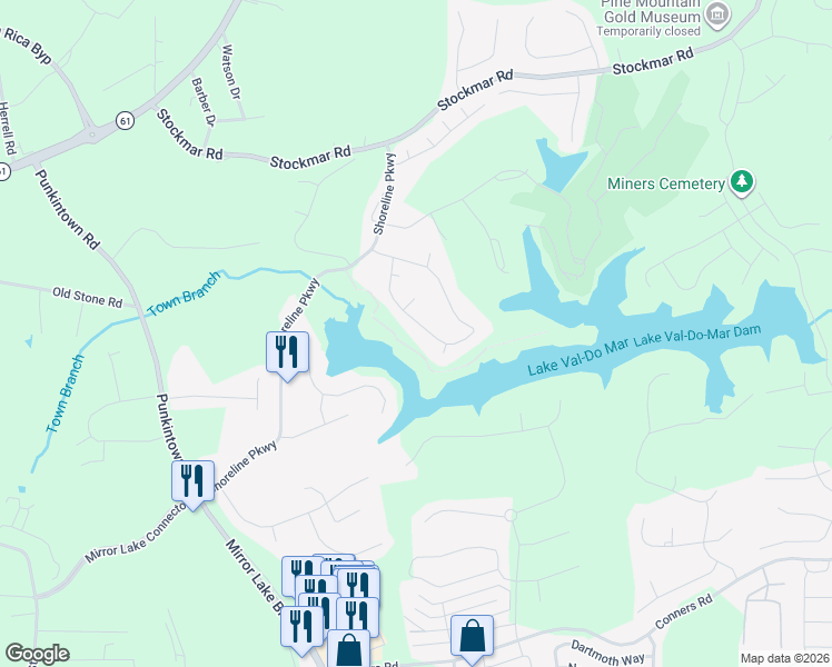 map of restaurants, bars, coffee shops, grocery stores, and more near 2425 Ridgelake Drive in Villa Rica