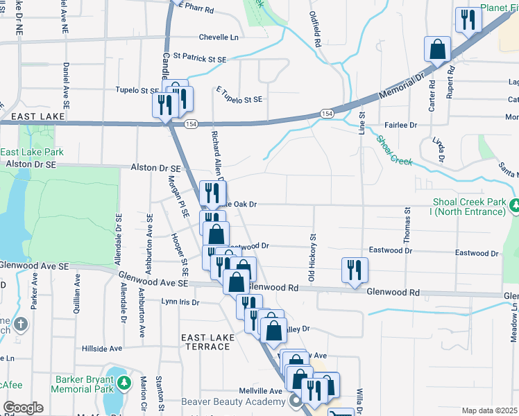map of restaurants, bars, coffee shops, grocery stores, and more near 2533 White Oak Drive in Decatur