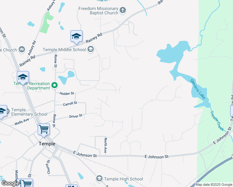 map of restaurants, bars, coffee shops, grocery stores, and more near 528 Lanier Way in Temple