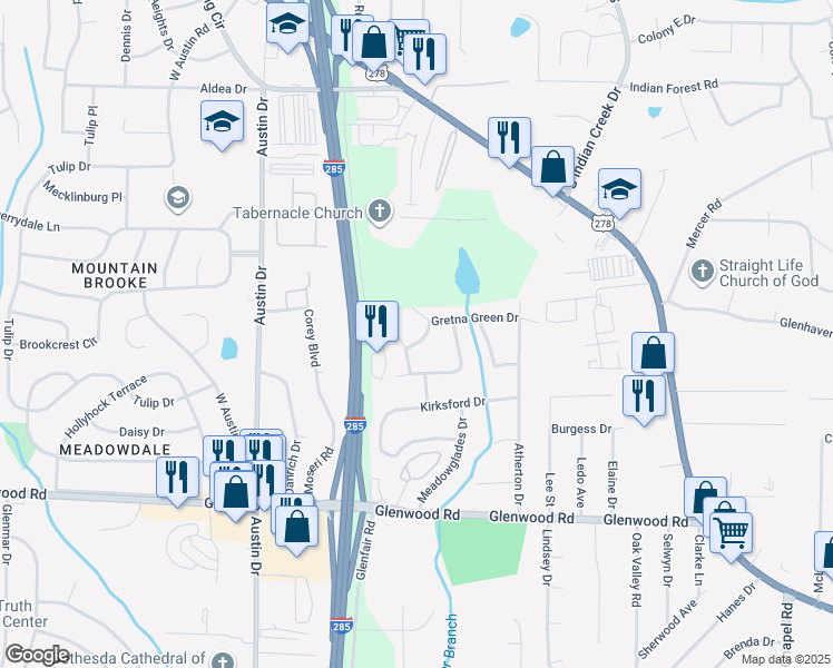 map of restaurants, bars, coffee shops, grocery stores, and more near 1779 Gretna Green Way in Decatur