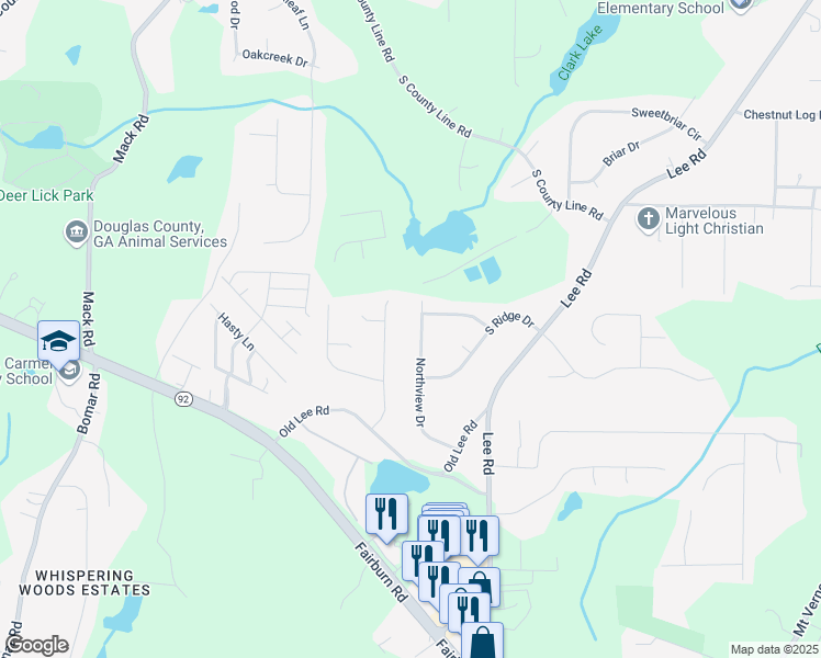 map of restaurants, bars, coffee shops, grocery stores, and more near 8745 Northview Drive in Lithia Springs