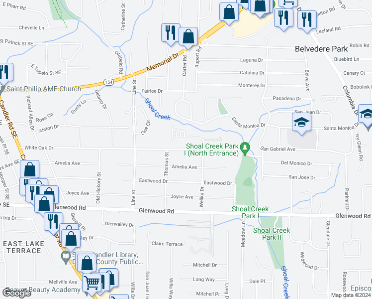 map of restaurants, bars, coffee shops, grocery stores, and more near 2793 White Oak Drive in Decatur