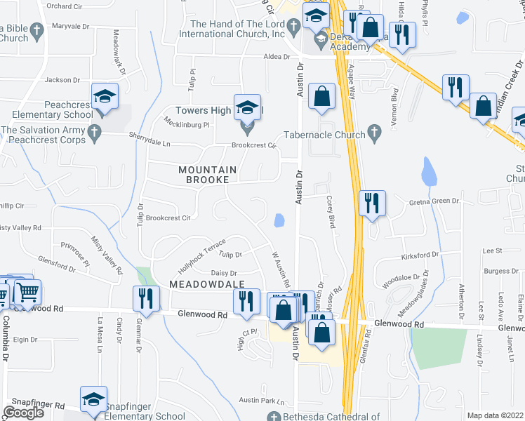 map of restaurants, bars, coffee shops, grocery stores, and more near 1669 Freedom Valley in Decatur