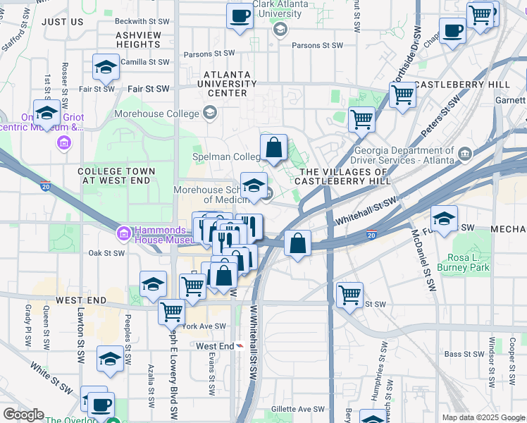 map of restaurants, bars, coffee shops, grocery stores, and more near 720 Westview Drive Southwest in Atlanta