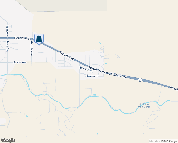map of restaurants, bars, coffee shops, grocery stores, and more near 45943 Bentley Street in Hemet