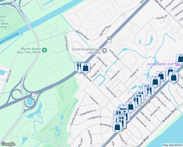 map of restaurants, bars, coffee shops, grocery stores, and more near 900 62nd Avenue North in Myrtle Beach