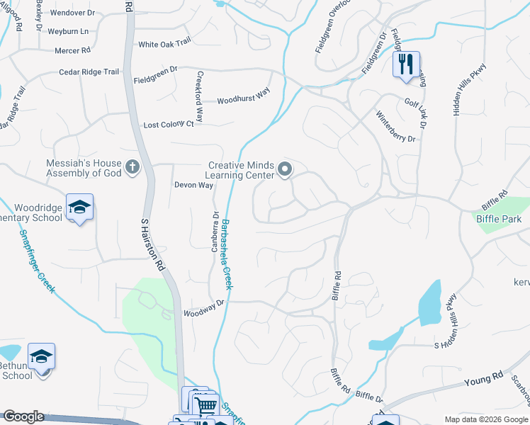 map of restaurants, bars, coffee shops, grocery stores, and more near 4896 Terrace Green Way in Stone Mountain
