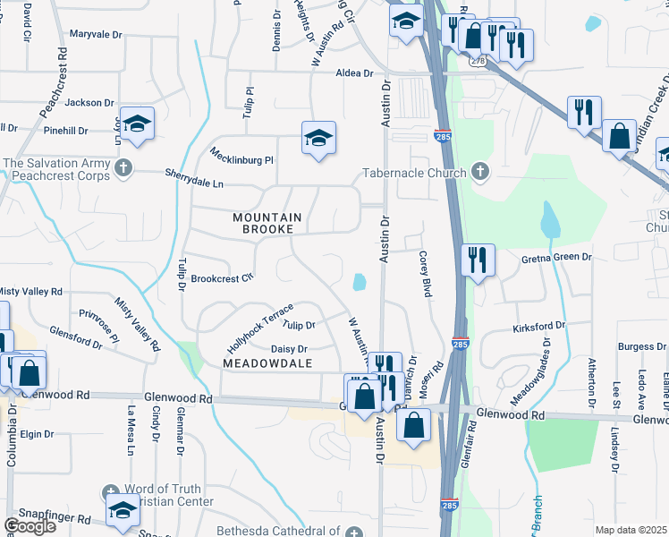 map of restaurants, bars, coffee shops, grocery stores, and more near 1669 Freedom Valley in Decatur