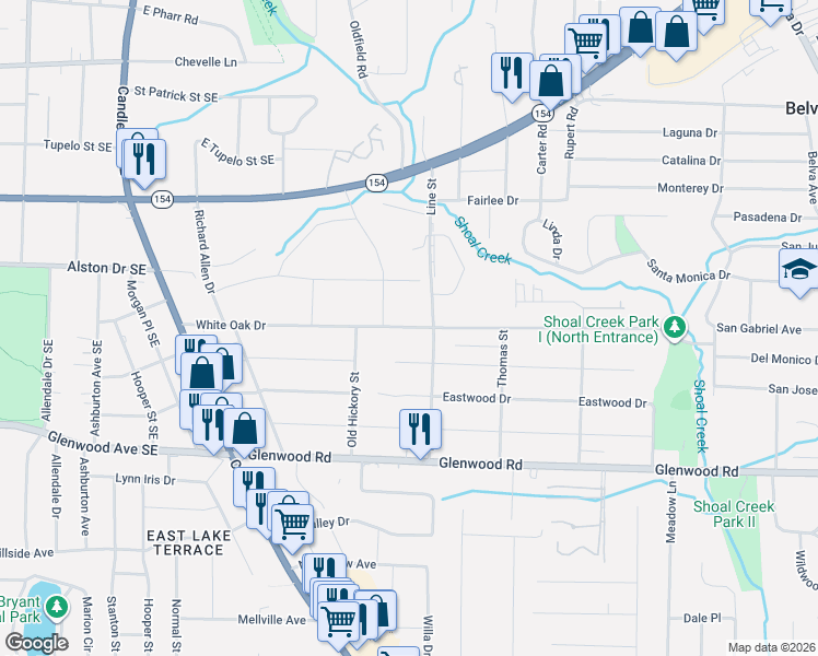 map of restaurants, bars, coffee shops, grocery stores, and more near 1705 Line Street in Decatur