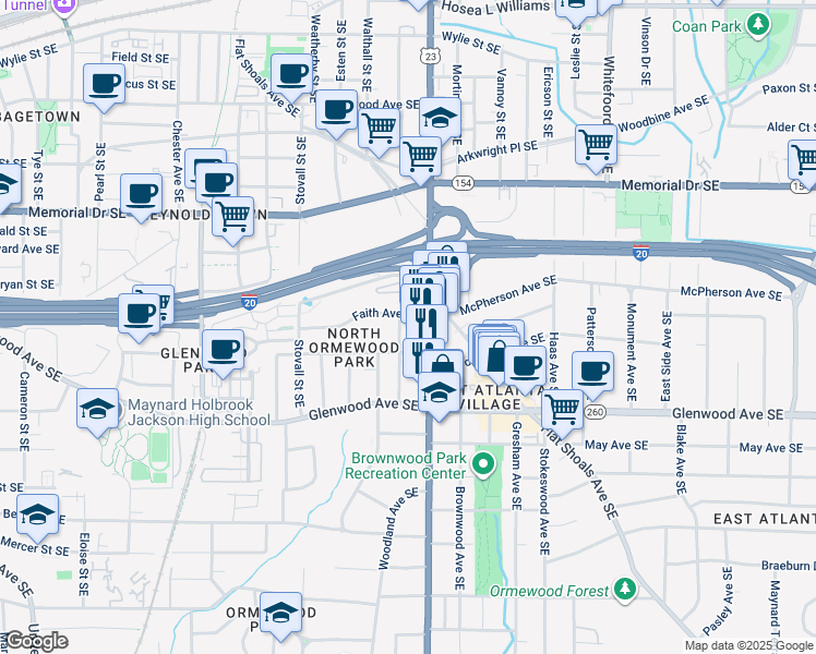 map of restaurants, bars, coffee shops, grocery stores, and more near 415 U.S. 23 in Atlanta