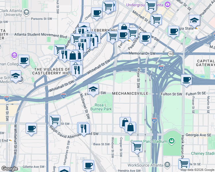 map of restaurants, bars, coffee shops, grocery stores, and more near 330 Eugenia Street Southwest in Atlanta