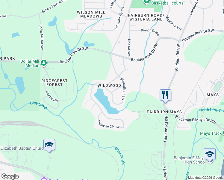 map of restaurants, bars, coffee shops, grocery stores, and more near 531 Plainville Drive Southwest in Atlanta