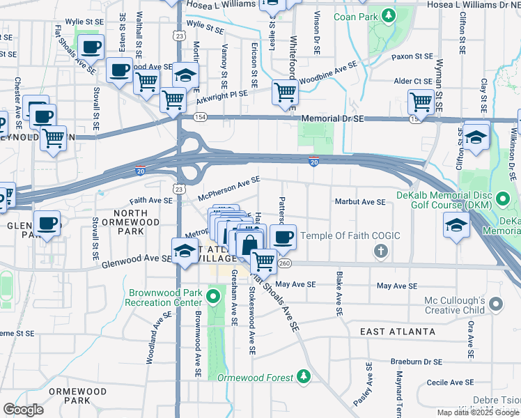 map of restaurants, bars, coffee shops, grocery stores, and more near 1326 Metropolitan Avenue Southeast in Atlanta