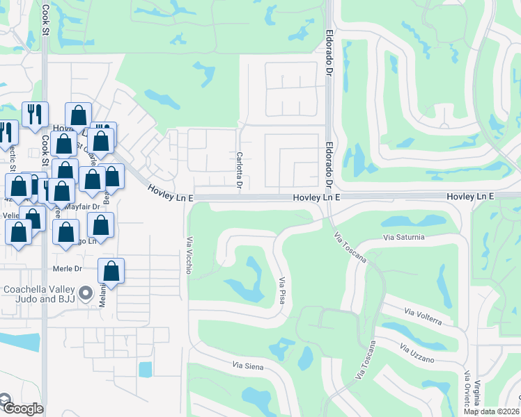 map of restaurants, bars, coffee shops, grocery stores, and more near 75757 Via Stia in Indian Wells