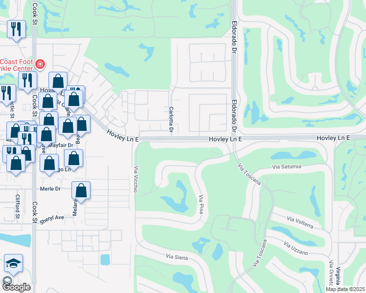 map of restaurants, bars, coffee shops, grocery stores, and more near 75741 Via Stia in Indian Wells