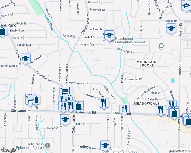 map of restaurants, bars, coffee shops, grocery stores, and more near 3423 Brookfield Lane in Decatur