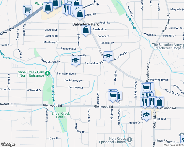 map of restaurants, bars, coffee shops, grocery stores, and more near 1848 San Gabriel Avenue in Decatur