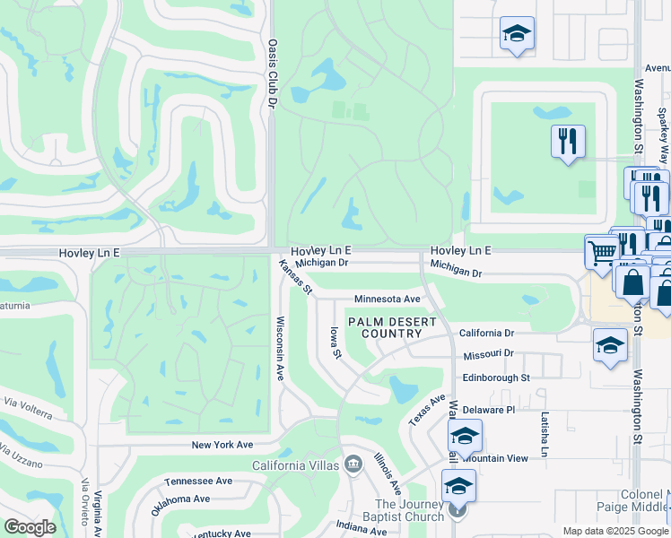map of restaurants, bars, coffee shops, grocery stores, and more near 77145 Michigan Drive in Palm Desert