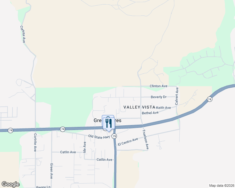 map of restaurants, bars, coffee shops, grocery stores, and more near 33510 Beverly Drive in Hemet