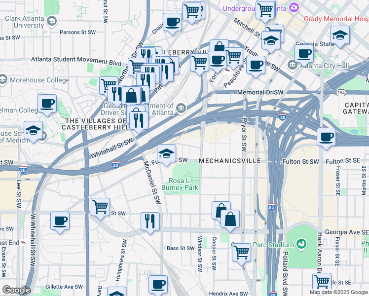 map of restaurants, bars, coffee shops, grocery stores, and more near 432 Ira Street Southwest in Atlanta