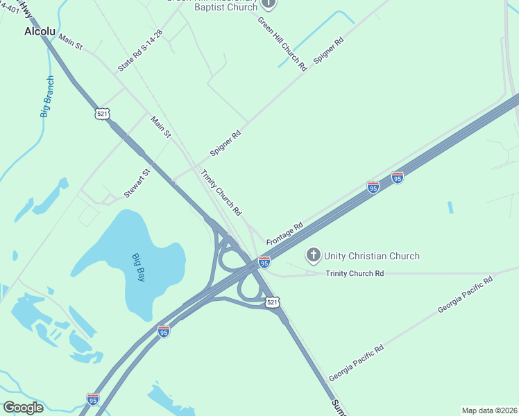 map of restaurants, bars, coffee shops, grocery stores, and more near 1253 Trinity Church Road in Alcolu