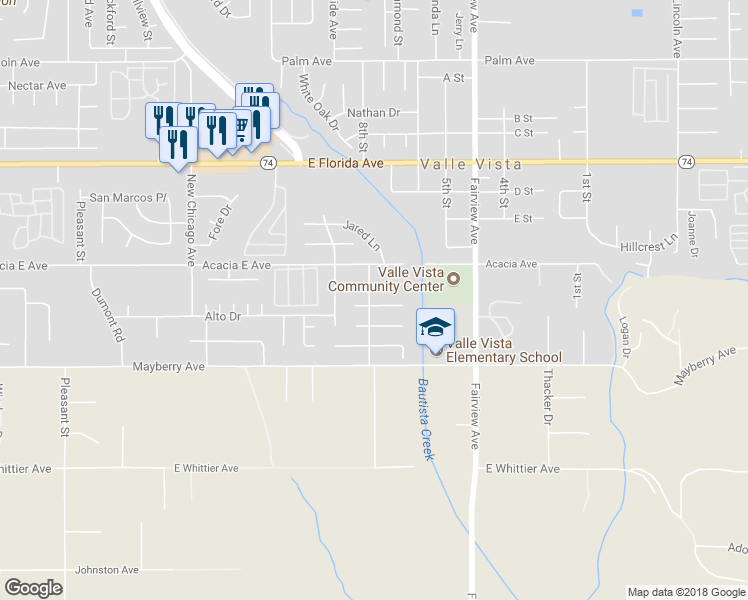 map of restaurants, bars, coffee shops, grocery stores, and more near 43740 Payne Avenue in Hemet