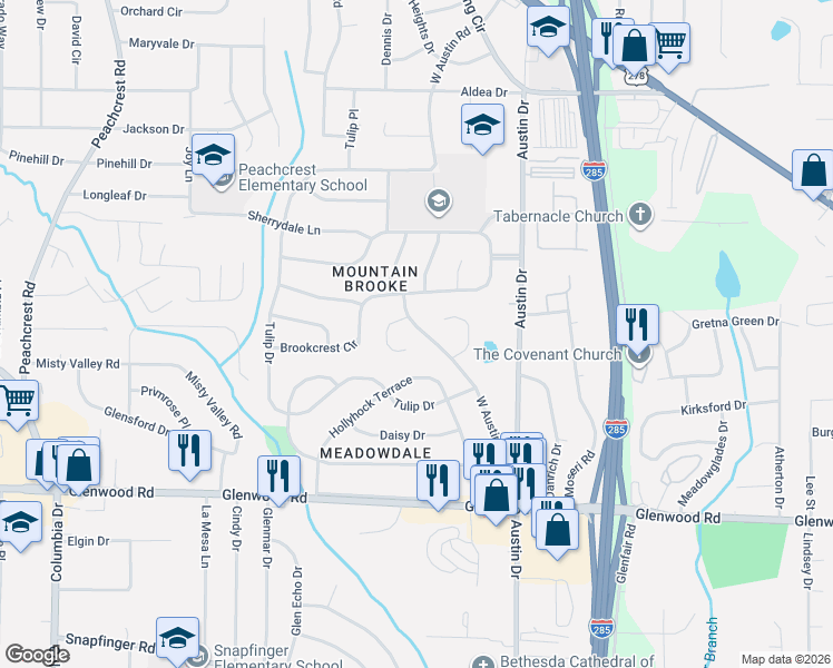 map of restaurants, bars, coffee shops, grocery stores, and more near 1685 Liberty Valley in Decatur