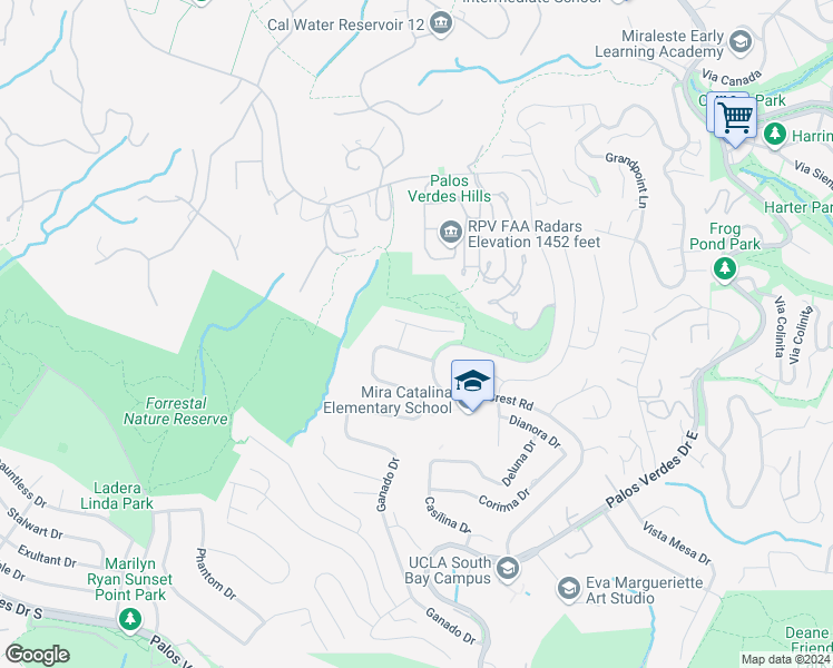 map of restaurants, bars, coffee shops, grocery stores, and more near 3632 Greve Drive in Rancho Palos Verdes