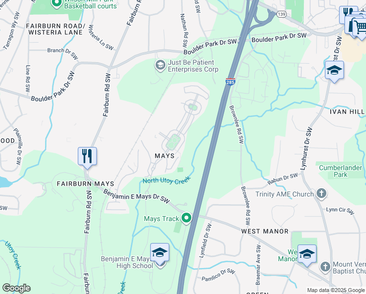 map of restaurants, bars, coffee shops, grocery stores, and more near 589 Morrow Lane in Atlanta