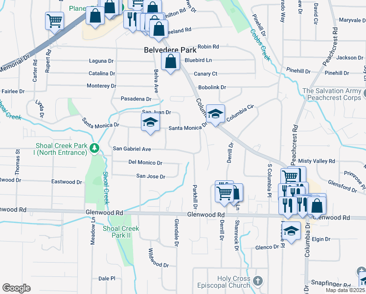 map of restaurants, bars, coffee shops, grocery stores, and more near 1848 San Gabriel Avenue in Decatur