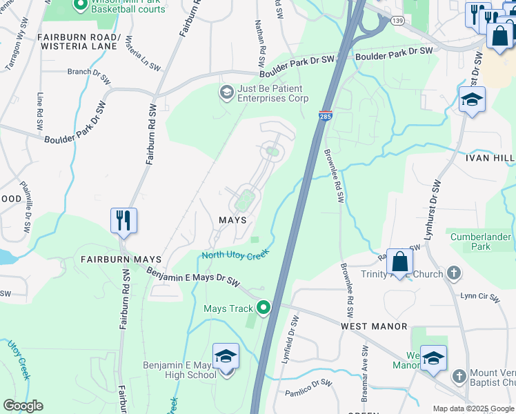 map of restaurants, bars, coffee shops, grocery stores, and more near 589 Morrow Lane in Atlanta