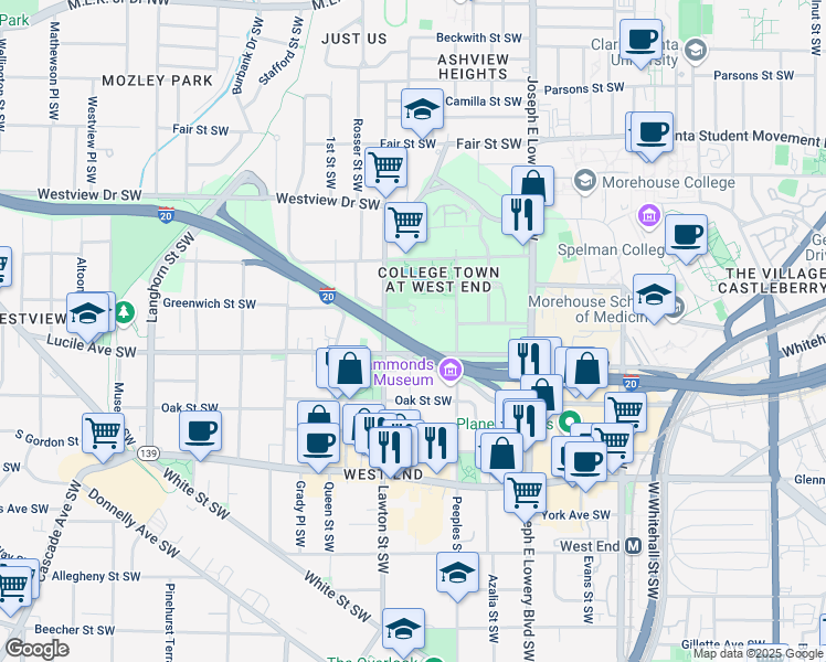 map of restaurants, bars, coffee shops, grocery stores, and more near 433 Peeples Street Southwest in Atlanta