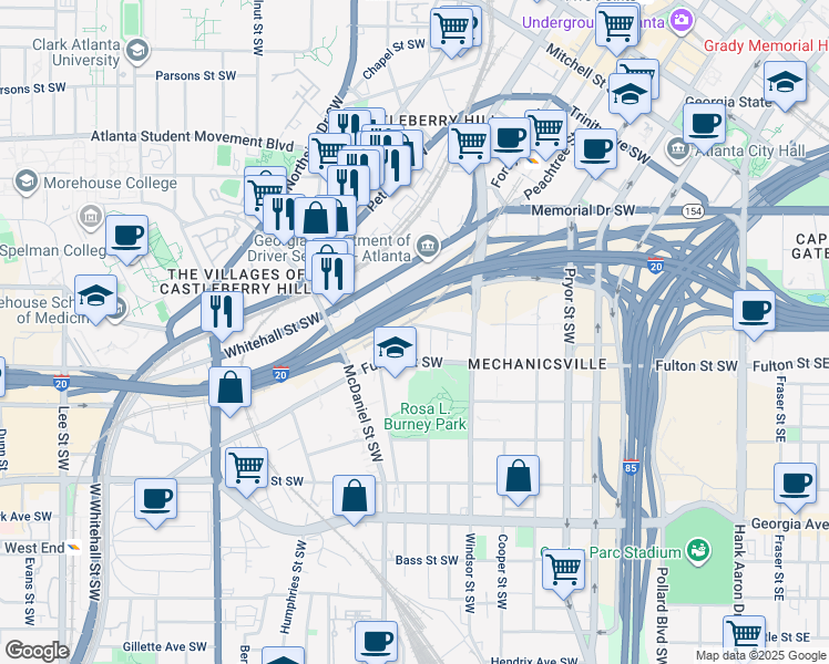 map of restaurants, bars, coffee shops, grocery stores, and more near 386 Rawson Street Southwest in Atlanta