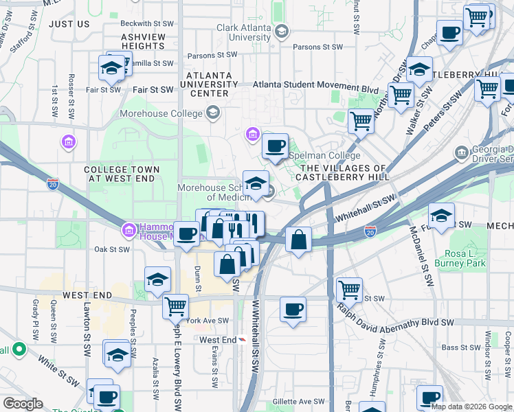 map of restaurants, bars, coffee shops, grocery stores, and more near 720 Westview Drive Southwest in Atlanta