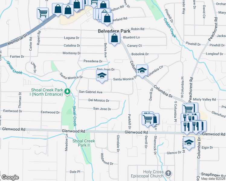 map of restaurants, bars, coffee shops, grocery stores, and more near 1818 San Gabriel Avenue in Decatur