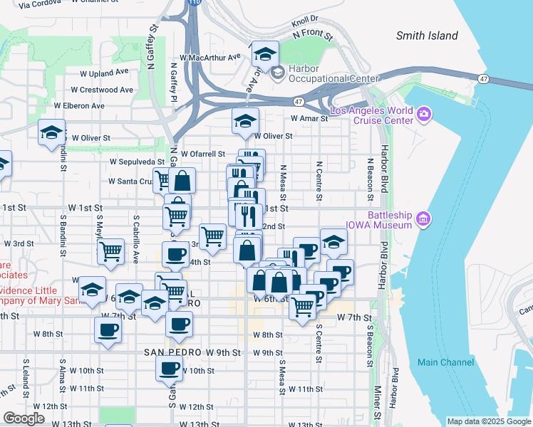 map of restaurants, bars, coffee shops, grocery stores, and more near 451 West 1st Street in Los Angeles