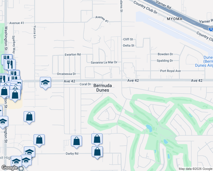 map of restaurants, bars, coffee shops, grocery stores, and more near in Bermuda Dunes