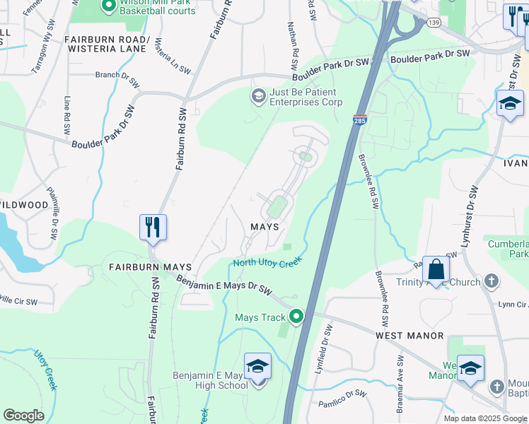 map of restaurants, bars, coffee shops, grocery stores, and more near 623 Lofty Lane in Atlanta
