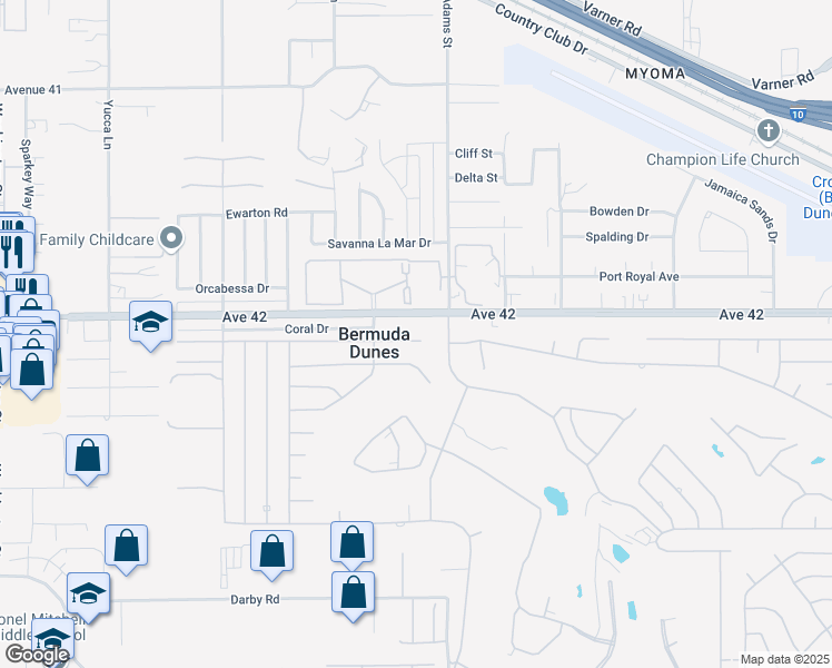 map of restaurants, bars, coffee shops, grocery stores, and more near 78940 Runaway Bay Drive in Bermuda Dunes